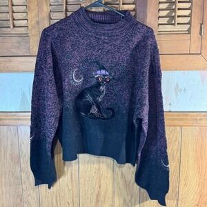 Gothic purple and black cat cropped‎ sweater Size 2X NEW